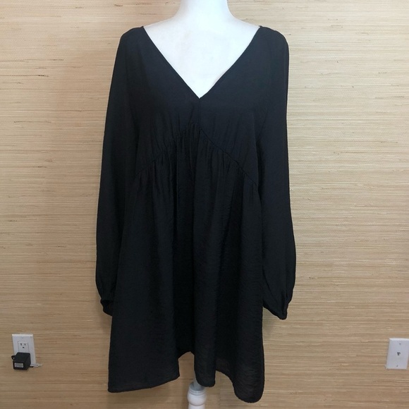 Black Long Puff Sleeve Sheer A-line Viscose Dress Size Large - Picture 2 of 7